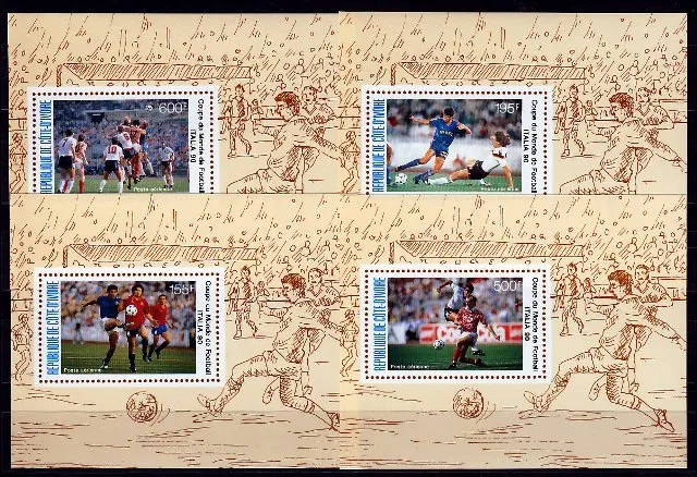 Elfenbeinküste 1990 Deluxe Blocks Mi.Nr. 1014-17 ** MNH Football Fußball WM 1990