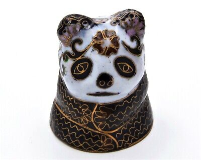 Vintage Cloisonne Panda. Lovely Hand Painted Enamel with Floral Designs.