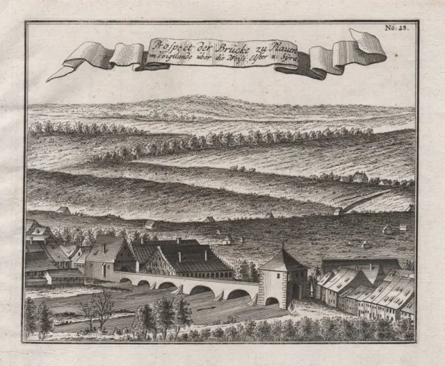 Plauen IN Vogtland Bianco Elster Ponte Sassonia Incisione Engraving 1735