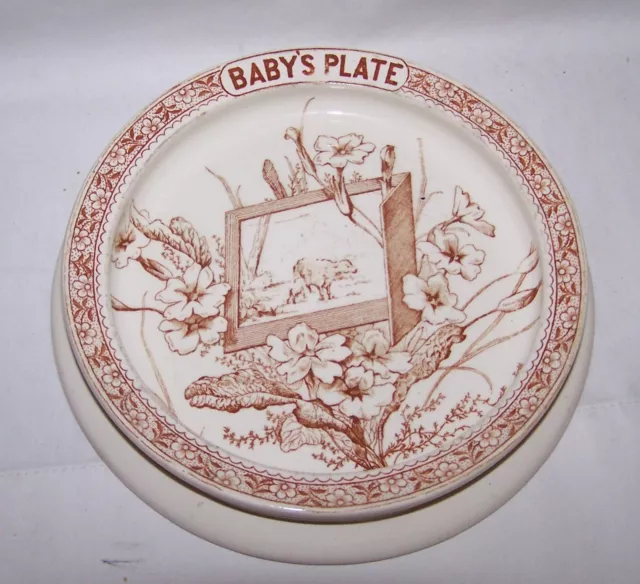 Antique LINNAEUS & K Co.1880 Brown Transferware Aesthetic Movement Baby's Plate