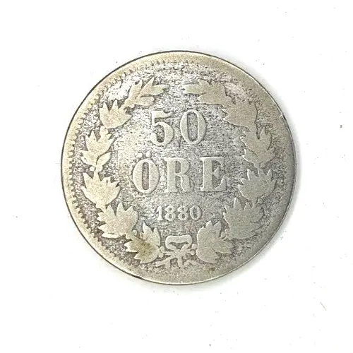 Sweden SVERIGE 50 Öre ORE 1880 Old VERY RARE Silver coin - KEY DATE! KM# 740