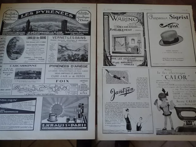 PYRENEES LAMALOU VERNET LES BAINS CARCASSONNE publicité papier ILLUSTRATION 1926