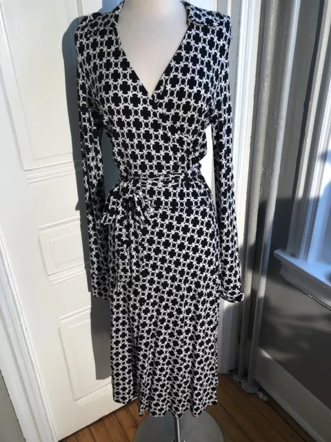 Talbots Black With White Circles Faux Wrap Dress-Size8- Nwot-A Stunning Asset!!