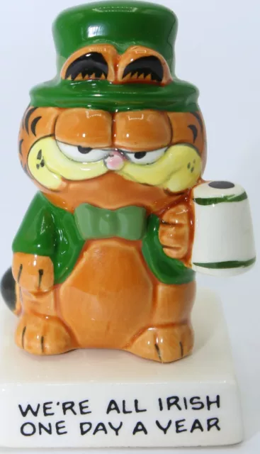 Enesco 1981 Garfield St. Patrick's Day "We're All Irish One Day A Year" Figurine