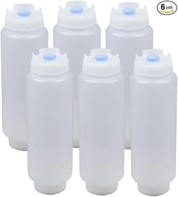 FIFO Inverted Plastic Squeeze Bottle with Refill and Dispensing Lids - Pack of 6