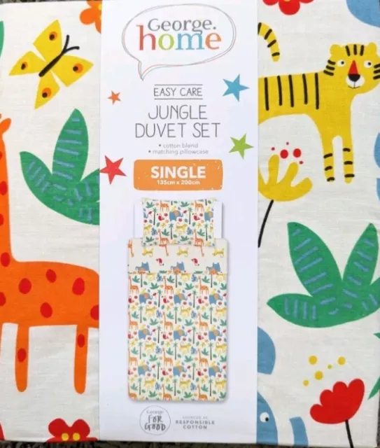 Set piumoni singoli reversibili giungla / tigre / elefante / giraffa - NUOVO