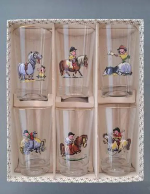 Norman Thelwell 1960's Vintage Glasses Horse/Pony in original box - Set of 6