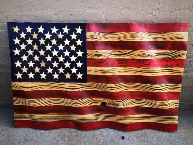 Wavy American Flag, Rustic Wood Flag, Wavy Flag, Old Glory, Primitive Americana