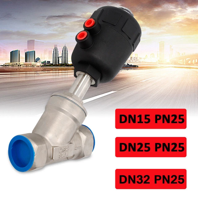 304 Stainless Steel Air-Actuated Angle Seat Valve DN25/15/32 N/C Single Acting