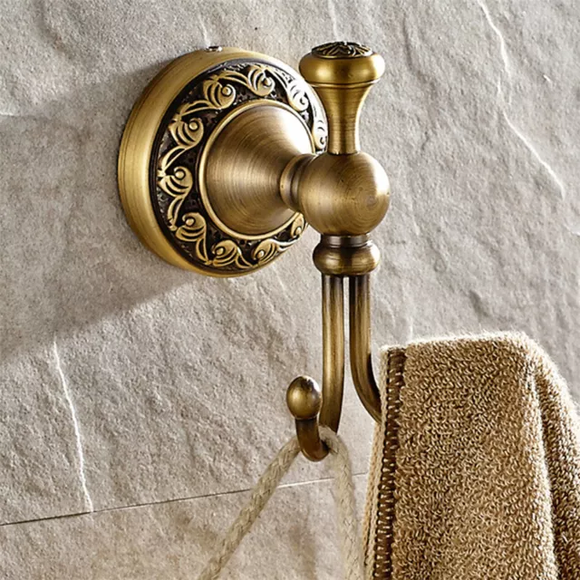 Bathroom Antique Brass Double Hook Wall Mounted Towel Rack Robe Hooks Hanger