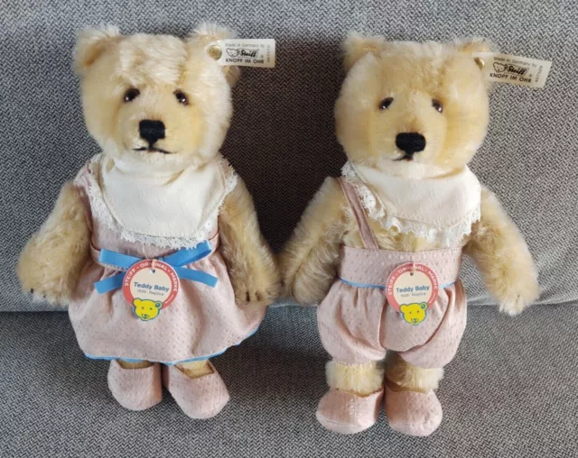 2 STEIFF Bären "Teddy Baby Bub & Maid 1930", 1993, 25 cm, blond, limitiert, 1A