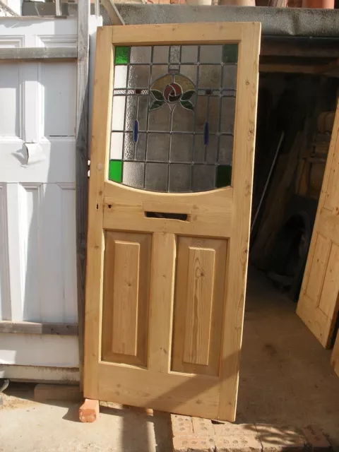 Large attractive reclaimed 1930s stripped pine, stained glass front door