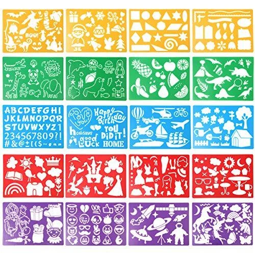 Kids Drawing Stencils Set , 20 Pcs Plastic Stencil Kit 300+ Patterns D...