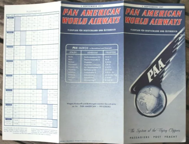 20922 PAN AMERICAN WORLD AIRWAYS Flugplan Deutschland Österreich 1.9.1951