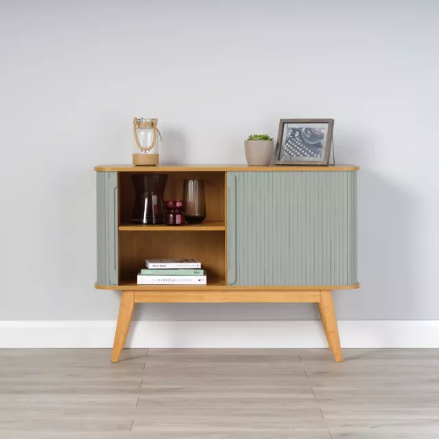 Bamboo Sideboard with Light Grey Sliding Doors 800mm H x 1100mm W x 400mm D