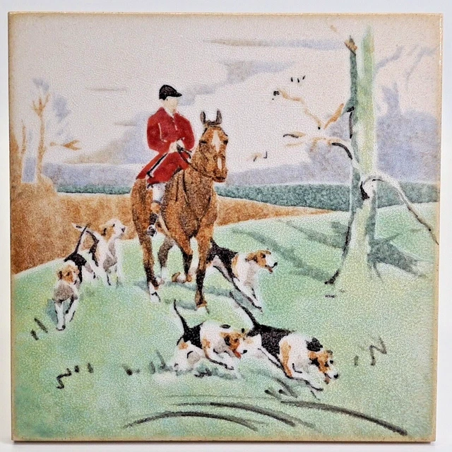 1930s Dunsmore Tiles Minton Tiles Blank Stenciled Design Polly Brace Fox Hunting