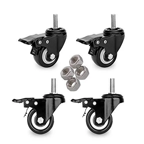 2&quote; Stem Caster Wheels with Safety Dual Locking 600Lbs Heavy Duty Thread