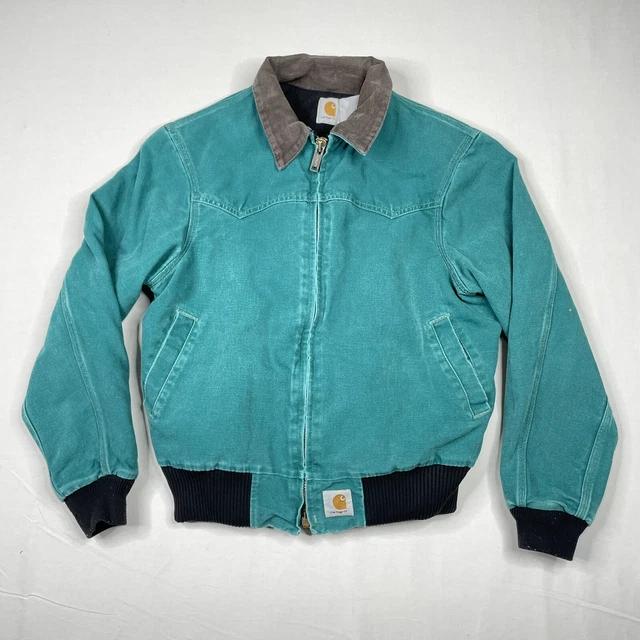 Carhartt Blue Green Teal Quilted Flannel Lined Duck Canvas Santa Fe Work Jacket