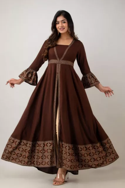 Conjunto de vestido Kurta de estilo étnico indio Anarkali con abertura...