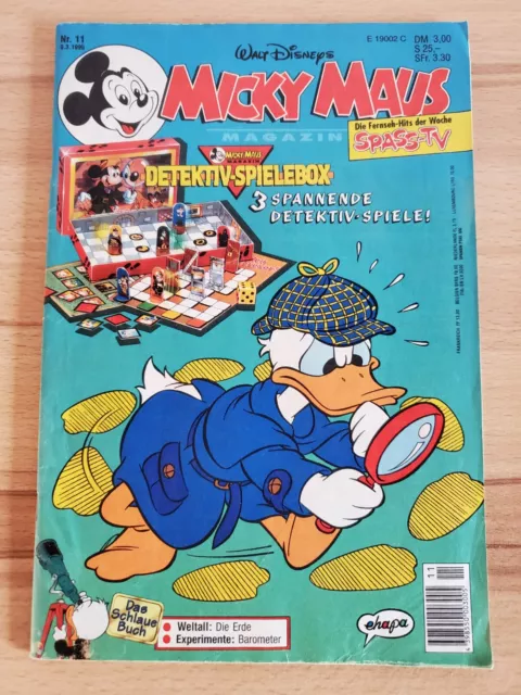 Micky Maus Heft 11 1995 mit Detektiv-Spielebox + Das Schlaue Buch-Sammelkarten