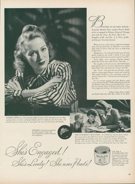 1944 Ponds Cold Cream Martha Price Child Care Aid WWII War Work Vtg Print Ad L20