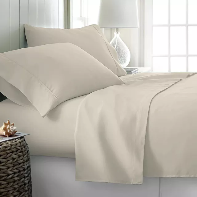 Comfy Sheets Algodón Egipcio 1000-TC Rey Hojas 4 Piezas Set, Crema