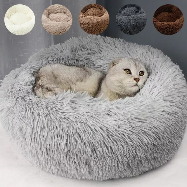 23" Soft Round Plush Pet Bed Fluffy Donut Dog Cat Calming Nest Kennel Washable