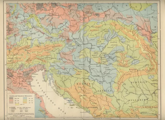 1895 = REGNO AUSTRO-UNGARICO Densità Popolazione =Antica Mappa