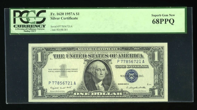 DBR $1 1957-A Silver Fr. 1620 PA Block Superb Gem PCGS 68 PPQ Serial P77856721A