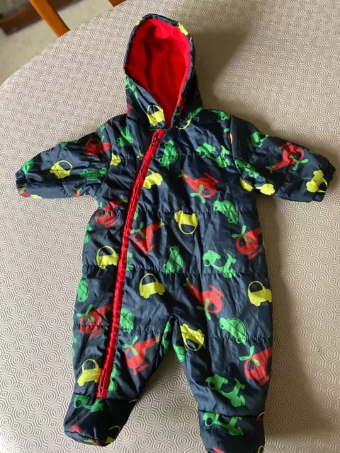 George Baby Boys Hooded Snowsuit Age 3-6 Months Ex Cond