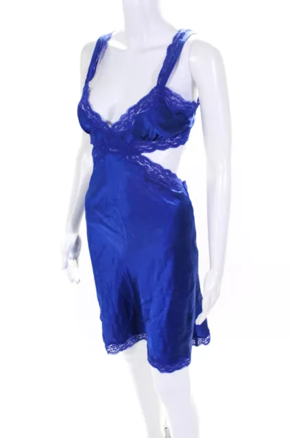 Stella McCartney Womens Lace Lingerie Open Back Short Slip Dress Blue Size M 2