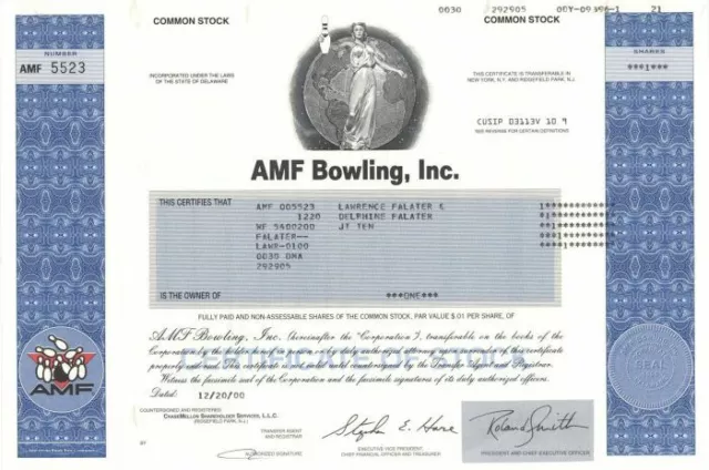 AMF Bowling, Inc. - Bowling Alley Chain Stock Certificate - Sports Stocks & Bond