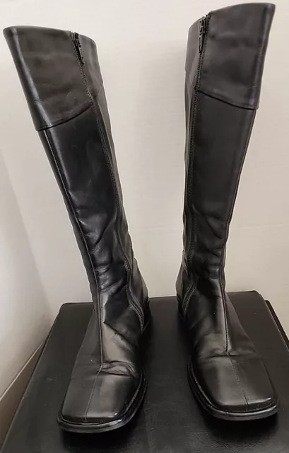 Bronx Women Black Leather Boots Size 7 37 Styled by Djkmans  Square Toe &Heel