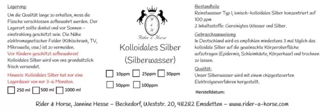 Kolloidales Silber (Silberwasser) 10-100ppm  -  mit Herstelldatum!-(250-1000ml)