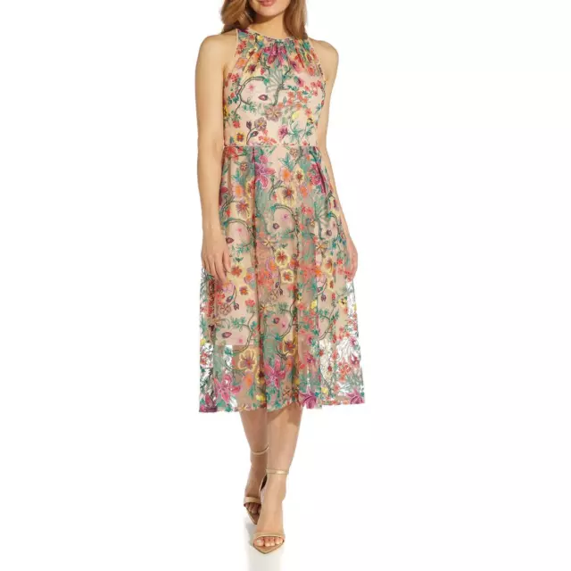 Adrianna Papell Womens Mesh Floral Summer Halter Dress BHFO 0112