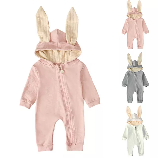 Infant Baby Boys Girls Bunny Ear Romper Toddler Easter Hooded Rabbit Jumpsuit
