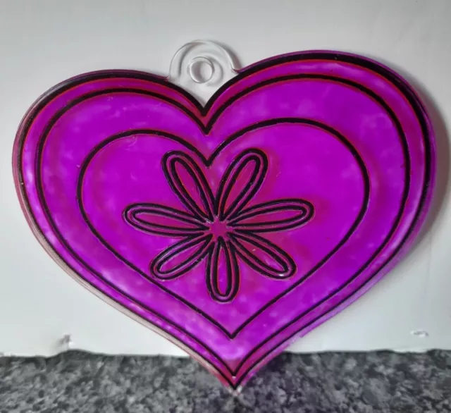 Purple Love Heart Stained Glass Suncatcher Pretty Hanging Round Decoration Art