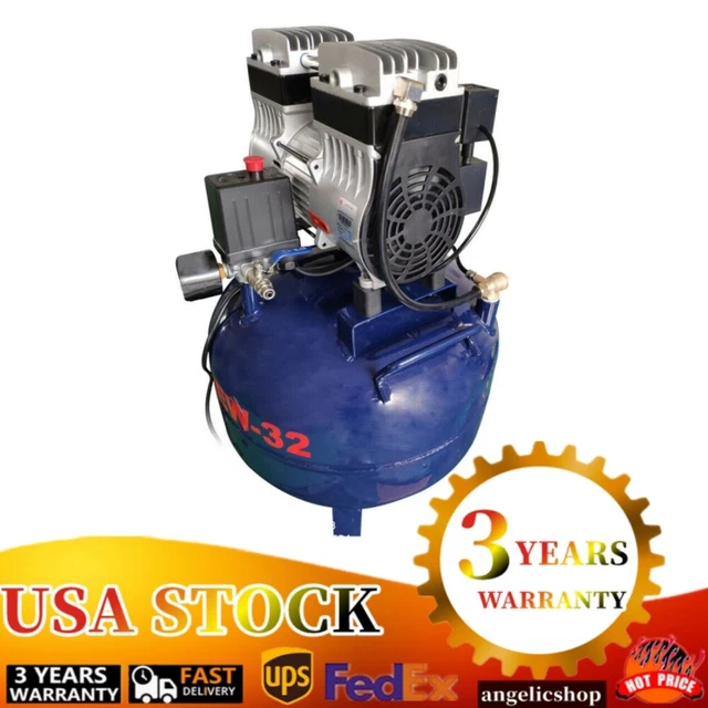 110V 850W Portable Dental Medical Air Compressor Oil Free Tank Noiseless New