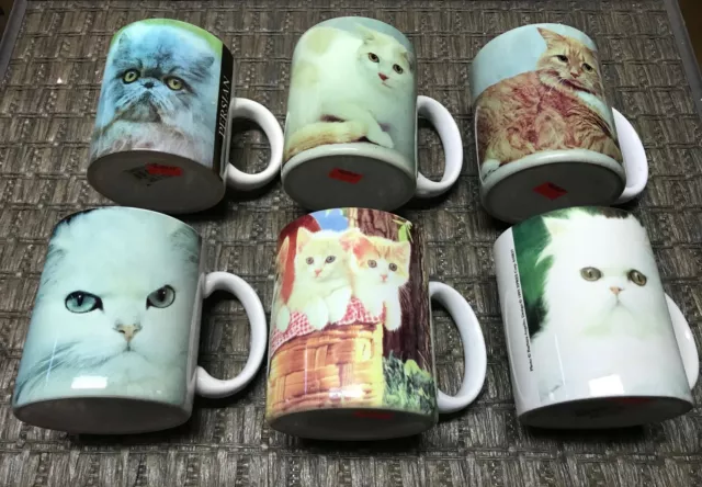 Cat Coffee Mugs Set of  6  Persians, Tabbies, and Kittens