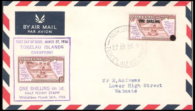 Tokelau Islands 1956 One Shilling Overprint Fdc (F)