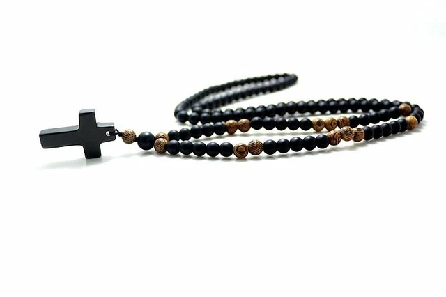Collana Rosario In Legno Con Croce - 60 Cm + Estensione - Unisex Per Uomo E Donna - Design Naturale - Foto 8