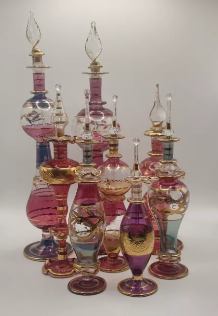 Egyptian Perfume Scent Bottle Glass Gold Details Vintage Take Your Pick