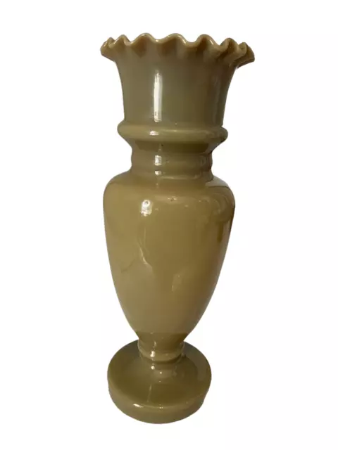 Antique Victorian, Bristol glass vase, opaline, olive hand blown & hand painted 3