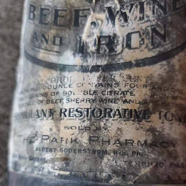 BEEF WINE and IRON With Label The Park Pharmacy MASS. 2