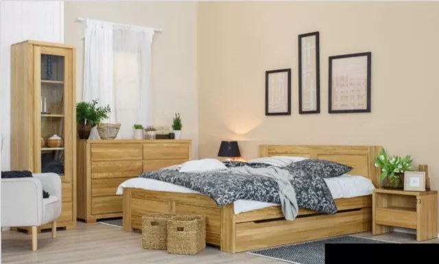 Chambre à Coucher Meuble 3tlg. Set Lit Nachttische 2x Lits Authentique Bois