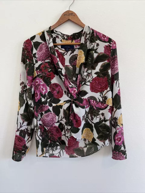 Rachel Rachel Roy Womens Long Sleeve Sheer Floral V Neck Top Blouse Multi Size 6