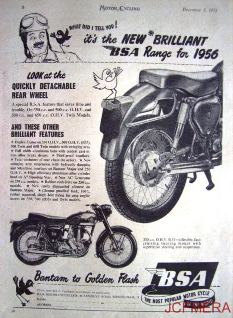 1955 Motor Cycle ADVERT - B.S.A. '350cc OHV Model B.31' Print AD