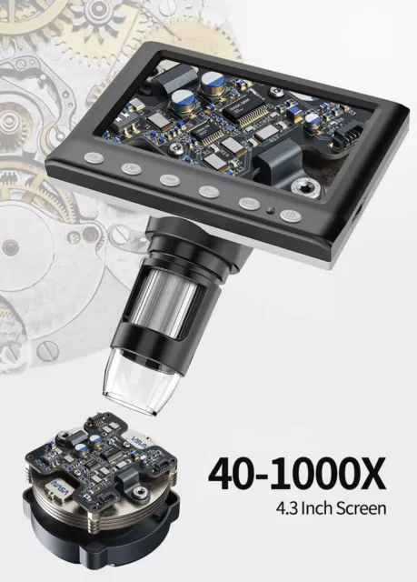 Microscope numérique LCD 4.3 pouces 40-1000X , micro loupe USB