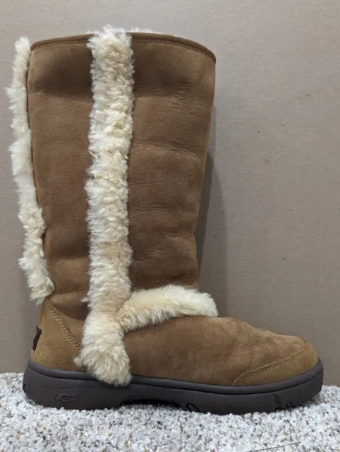 Size 8 - UGG  Sunburst Women's Tall Chestnut Water Resistant Suede Fur Boots