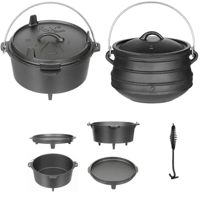 Dutch Oven Set Deckelheber BBQ Gusseisen Feuertopf Gusstopf Schmortopf